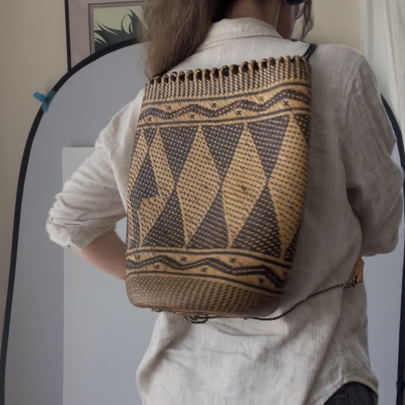 Rattan AJAT BASKET Wicker Backpack Sling Bag Argyle Pattern Woven main image 8